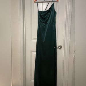 Long Green Off the Shoulder Homecoming Dress w/ Thigh Slit